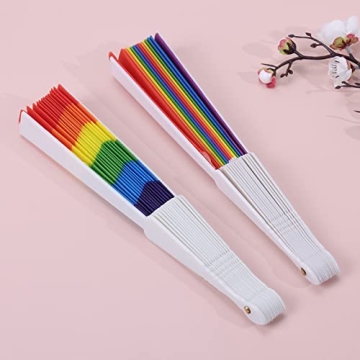 Hananona 24 Pcs Rainbow Folding Fans for Pride and Parties