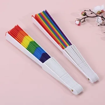 Hananona 24 Pcs Rainbow Folding Fans for Pride and Parties