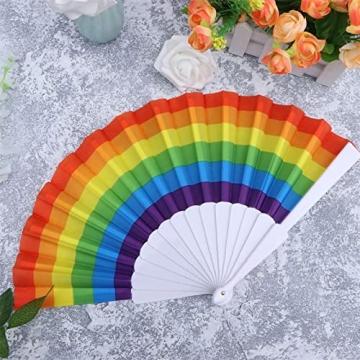 Hananona 24 Pcs Rainbow Folding Fans for Pride and Parties