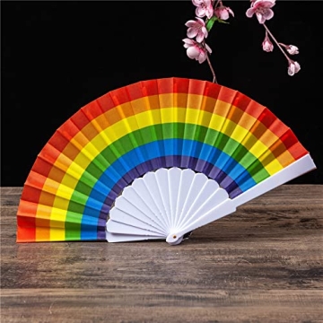 Hananona 24 Pcs Rainbow Folding Fans for Pride and Parties