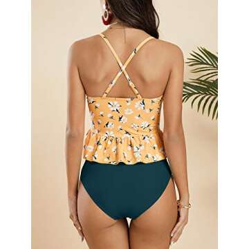 FERBIA Women High Waisted Tankini Swimsuit Two Piece Falbala Tankini Halter Ruffle Peplum Bikini Swimwear Bathing Suit