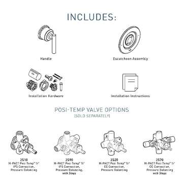 Moen Gibson Chrome Posi-Temp Pressure-Balancing Modern Valve Handle Only Trim, Valve Required, T2901