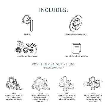 Moen Gibson Chrome Posi-Temp Pressure-Balancing Modern Valve Handle Only Trim, Valve Required, T2901