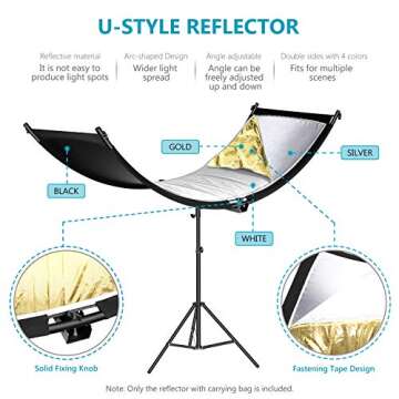 Neewer U-Type Light Diffuser Reflector for Studio and Photography Situation with Carrying Case, Arclight Curved Reflector 167 x 61 cm in Black/White/Gold/Silver (Light Stand Not Included)