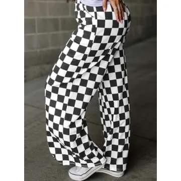 Stylish Acelitt Women's Checkered Wide Leg Pants for All Occasions