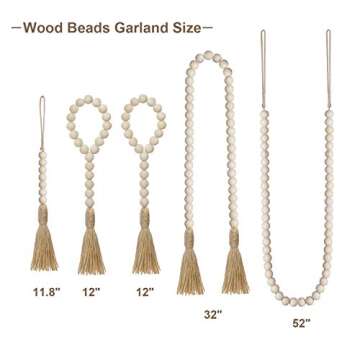 Mokof Farmhouse Wood Beads Garland with Tassel, Decorative Wooden Prayer Bead for Boho Home Tiered Tray Decor, Set of 5
