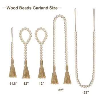 Mokof Farmhouse Wood Beads Garland with Tassel, Decorative Wooden Prayer Bead for Boho Home Tiered Tray Decor, Set of 5