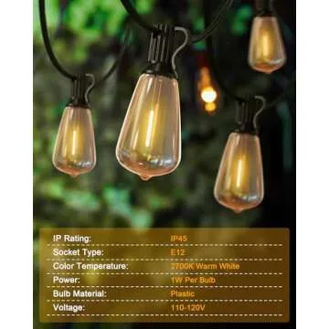 Doukedge Outdoor String Lights Waterproof, 25 Feet Patio Lights with 13 ST38 Edison Bulbs(1 Sqare), Outside Hanging Decorative Lights for Porch, Blacony, Backyard, Bistro, Garden, 2700K