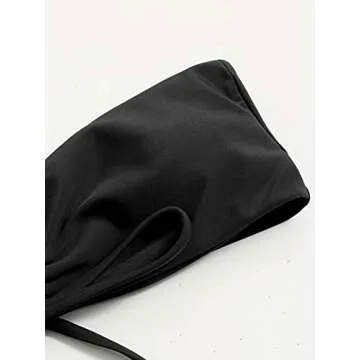 SOLY HUX Women's Bandeau Tie Side Bikini Bathing Suits Leaf Print 2 Piece Swimsuits Black Plain L