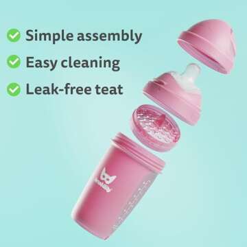 Herobility Double Anti-Colic Baby Bottles - 12 fl oz / 340 ml - Pack of 4 - BPA-Free - Multicoloured - White, Grey, Pink, Hawthorn Rose