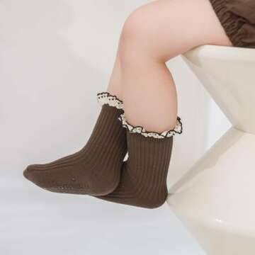 TIBE PINCESS Baby Girls Vintage Frilly Ankle Crew Socks Toddler Lace Plaid Ribbed Dress Socks