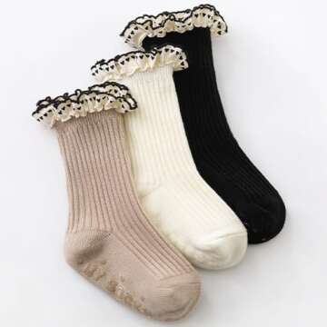 TIBE PINCESS Baby Girls Vintage Frilly Ankle Crew Socks Toddler Lace Plaid Ribbed Dress Socks