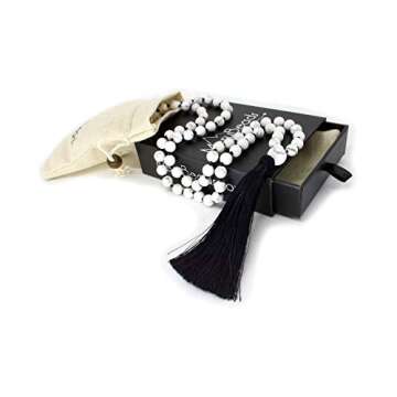 MeruBeads - Premium Mala Beads Necklace Howlite Japa Mala - Howlite Mala Necklace - Mala Beads Men - Meru Beads - Mala Beads 108