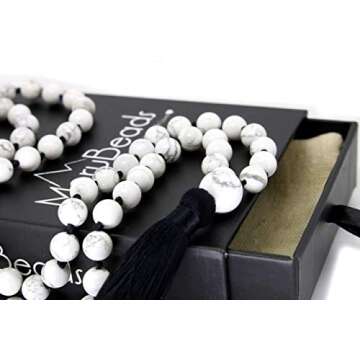 MeruBeads - Premium Mala Beads Necklace Howlite Japa Mala - Howlite Mala Necklace - Mala Beads Men - Meru Beads - Mala Beads 108