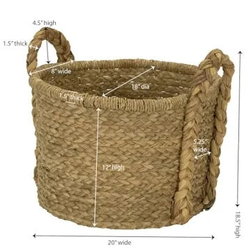 Large Wicker Storage Basket with Braided Handles Light Brown