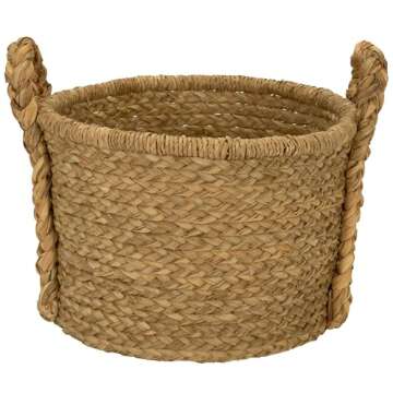 Large Wicker Storage Basket with Braided Handles Light Brown