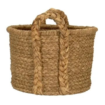 Large Wicker Storage Basket with Braided Handles Light Brown