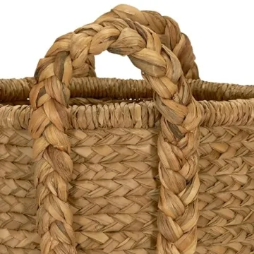 Large Wicker Storage Basket with Braided Handles Light Brown