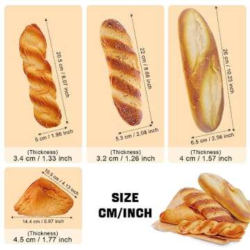 Woration 4pcs Artificial French Bread Set Fake Loaf Simulation Baguette Faux Pastries Food Model Display Home Kitchen Decoration Bakery Ornament