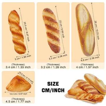 Woration 4pcs Artificial French Bread Set Fake Loaf Simulation Baguette Faux Pastries Food Model Display Home Kitchen Decoration Bakery Ornament