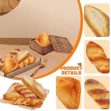 Woration 4pcs Artificial French Bread Set Fake Loaf Simulation Baguette Faux Pastries Food Model Display Home Kitchen Decoration Bakery Ornament