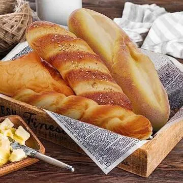 Woration 4pcs Artificial French Bread Set Fake Loaf Simulation Baguette Faux Pastries Food Model Display Home Kitchen Decoration Bakery Ornament