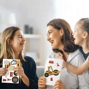 Dorgua Make-a-face Sticker Set, Make A Construction Stickers for Kids Boys, DIY Craft Stickers Face Stickers Decor, Make Your Own Excavator Sticker for Party Favor Supplies Gifts, 6 Designs 24 Sheets