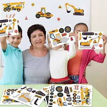 Dorgua Make-a-face Sticker Set, Make A Construction Stickers for Kids Boys, DIY Craft Stickers Face Stickers Decor, Make Your Own Excavator Sticker for Party Favor Supplies Gifts, 6 Designs 24 Sheets