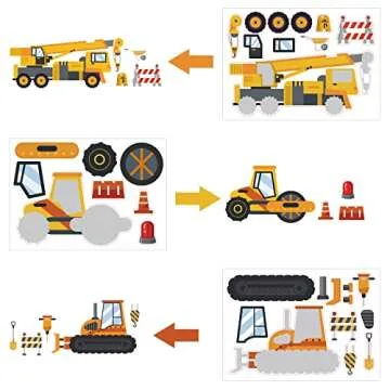 Dorgua Make-a-face Sticker Set, Make A Construction Stickers for Kids Boys, DIY Craft Stickers Face Stickers Decor, Make Your Own Excavator Sticker for Party Favor Supplies Gifts, 6 Designs 24 Sheets
