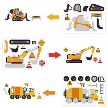 Dorgua Make-a-face Sticker Set, Make A Construction Stickers for Kids Boys, DIY Craft Stickers Face Stickers Decor, Make Your Own Excavator Sticker for Party Favor Supplies Gifts, 6 Designs 24 Sheets