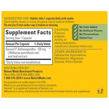 Nature Made Ashwagandha 125mg Capsules for Stress Relief