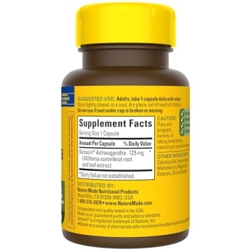 Nature Made Ashwagandha 125mg Capsules for Stress Relief
