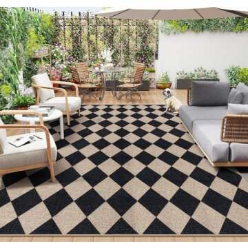 Lahome Checkered Easy Jute Area Rug 8x10, Large Living Room Patio Rug Checkerboard Indoor Outdoor Ca...