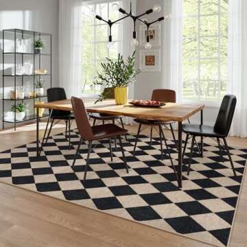 Lahome Checkered Easy Jute Area Rug 8x10, Large Living Room Patio Rug Checkerboard Indoor Outdoor Carpet, Farmhouse Geometric Non Slip Black Carpet for Backyard Dining Room