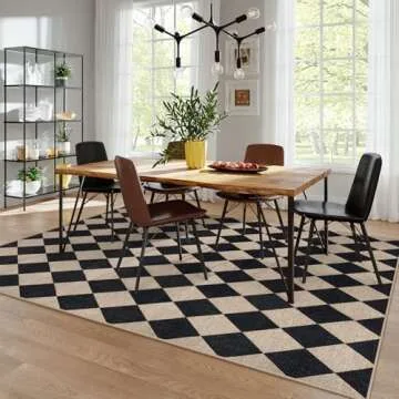 Lahome Checkered Easy Jute Area Rug 8x10, Large Living Room Patio Rug Checkerboard Indoor Outdoor Carpet, Farmhouse Geometric Non Slip Black Carpet for Backyard Dining Room