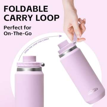 Greylock 20 oz Insulated Water Bottle with Straw Lid, Reusable Stainless Steel Sports Water Bottles with Foldable Handle, Leak Proof, Double-Wall Vacuum Insulation, 24 Hours Cold (Lilac)