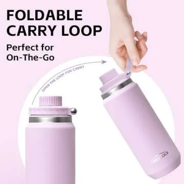 Greylock 20 oz Insulated Water Bottle with Straw Lid, Reusable Stainless Steel Sports Water Bottles with Foldable Handle, Leak Proof, Double-Wall Vacuum Insulation, 24 Hours Cold (Lilac)