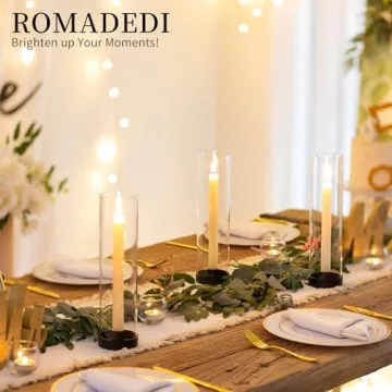 Romadedi Glass Hurricane Candle Holders Black - 12 Inch Taper Candlestick Holder Bulk Clear Glass Cylinder Table Centerpiece Wedding Decor Party Birthday Christmas Home Decorations, Set of 6