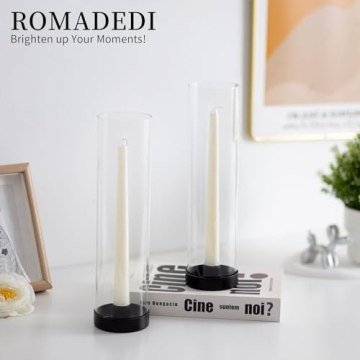 Romadedi Glass Hurricane Candle Holders Black - 12 Inch Taper Candlestick Holder Bulk Clear Glass Cylinder Table Centerpiece Wedding Decor Party Birthday Christmas Home Decorations, Set of 6