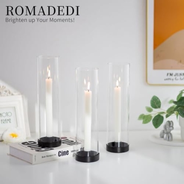 Romadedi Glass Hurricane Candle Holders Black - 12 Inch Taper Candlestick Holder Bulk Clear Glass Cylinder Table Centerpiece Wedding Decor Party Birthday Christmas Home Decorations, Set of 6