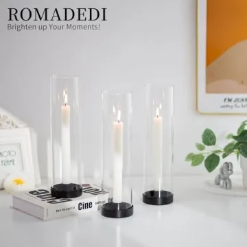 Romadedi Glass Hurricane Candle Holders Black - 12 Inch Taper Candlestick Holder Bulk Clear Glass Cylinder Table Centerpiece Wedding Decor Party Birthday Christmas Home Decorations, Set of 6