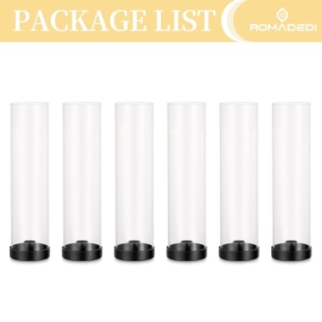 Romadedi Glass Hurricane Candle Holders Black - 12 Inch Taper Candlestick Holder Bulk Clear Glass Cylinder Table Centerpiece Wedding Decor Party Birthday Christmas Home Decorations, Set of 6