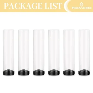 Romadedi Glass Hurricane Candle Holders Black - 12 Inch Taper Candlestick Holder Bulk Clear Glass Cylinder Table Centerpiece Wedding Decor Party Birthday Christmas Home Decorations, Set of 6