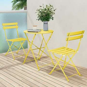 Grand patio Premium Frame Patio Bistro Set, Folding Outdoor Patio Furniture Sets, 3-Piece Patio Set of Folding Patio Table and Chairs, Yellow