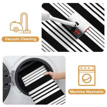 Black and White Striped Outdoor Rug, 3’x5’ Cotton Modern Front Porch Door Mat Hand-Woven Reversible Patio Rug Washable Layered Doorway Carpet for Farmhouse/Kitchen/Living Room