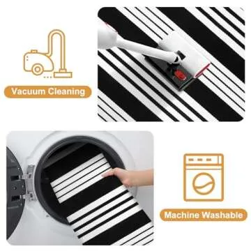 Black and White Striped Outdoor Rug, 3’x5’ Cotton Modern Front Porch Door Mat Hand-Woven Reversible Patio Rug Washable Layered Doorway Carpet for Farmhouse/Kitchen/Living Room