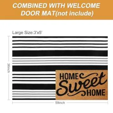 Black and White Striped Outdoor Rug, 3’x5’ Cotton Modern Front Porch Door Mat Hand-Woven Reversible Patio Rug Washable Layered Doorway Carpet for Farmhouse/Kitchen/Living Room