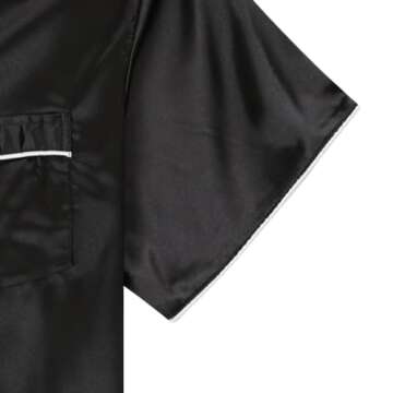 LYANER Women's Satin Silk Pajamas Short Sleeve Button Shirt with Shorts Set PJ Sleepwear Black Medium