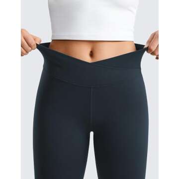 CRZ YOGA Girls Butterluxe Crossover Athletic Leggings - High Waist V Cross Kids Lounge Pants Yoga Active Dance Running Tights True Navy X-Small