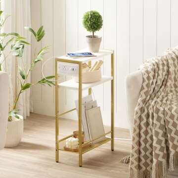 HOOBRO Small Narrow Side Table with Charging Station, Skinny End Table for Small Spaces, Slim Nights...